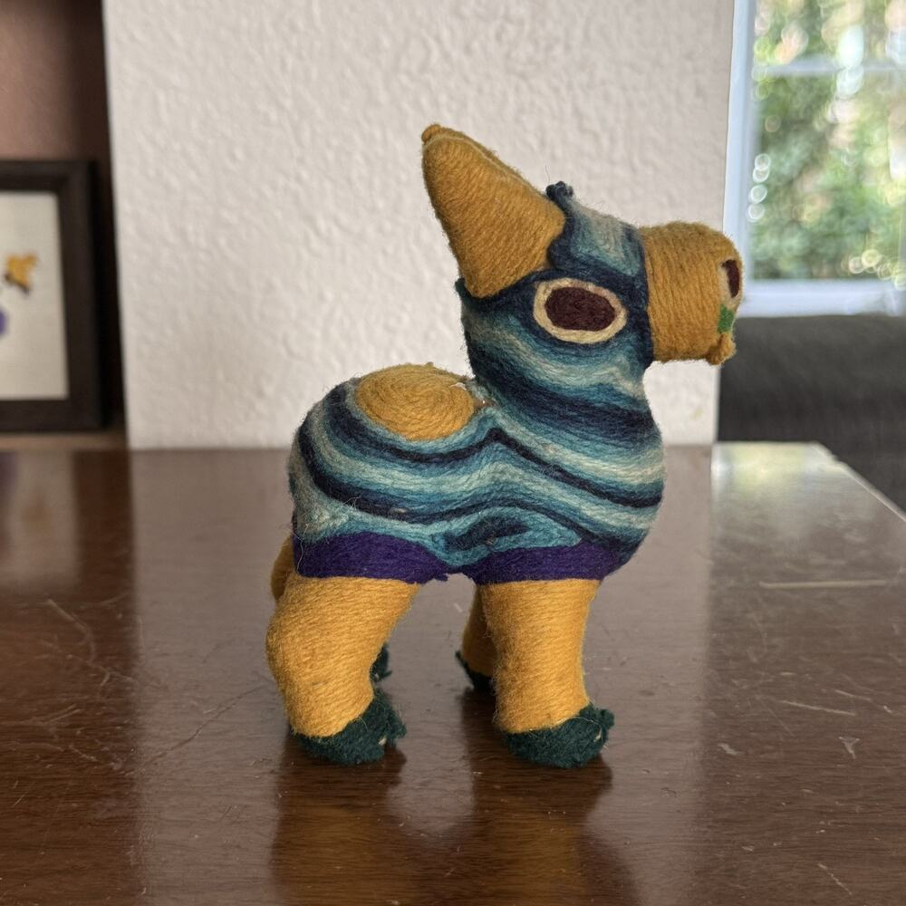 Vintage Guatemalan Hand Woven Cotton Donkey Burro Plush Folk Art Colorful